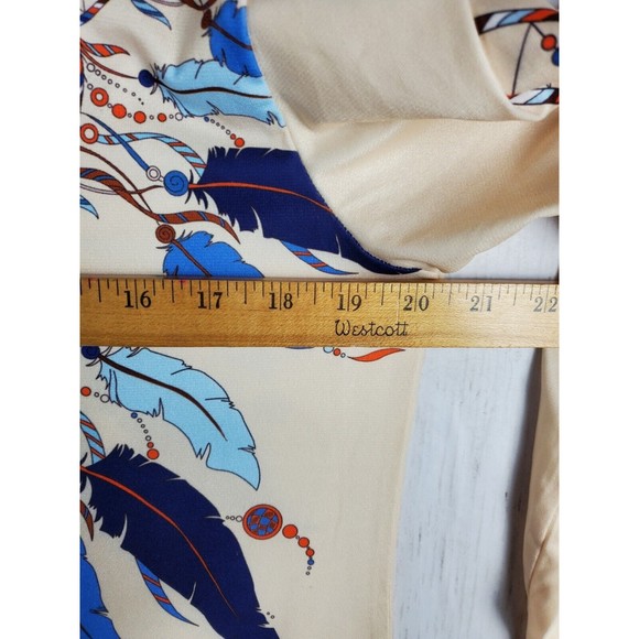 Ameri Mode Women's Dreamcatcher Printed Long Tunic Blouse Size S/M Beige Blue - Picture 8 of 8